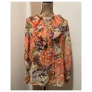 LAUREN RALPH Floral Semi Sheer Blouse Long Sleeve